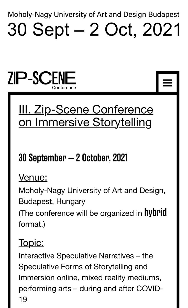 BorkiewiczPola's tweet photo. #ZipScene conference on #ImmersiveStorytelling curated by @bakk_agnes at @MOMEBUDAPEST (30 Sep. - 02 Oct., 2021) https://t.co/Dto3zQrdf0