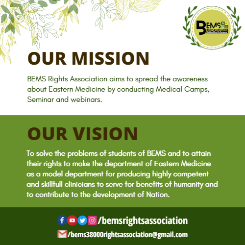 BemsRights's tweet photo. Our Mission:
BEMS Rights Association aims to spread awareness about Eastern Medicine by conducting seminars, webinars and medical camps.
#EasternMedicine
@92newschannel @ARYNEWSOFFICIAL @fslsltn https://t.co/YFWWPXaLhm