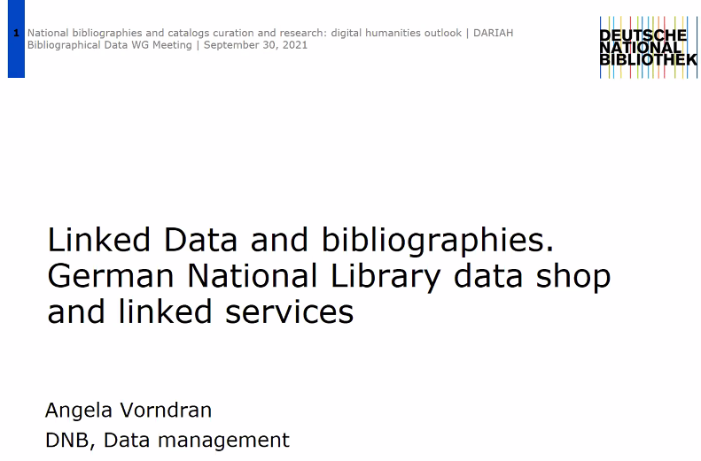 cezaryrosinski_'s tweet photo. How to connect #LinkData and bibliography? Angela Vorndran is talking about the experience of the German National Library. @DNB_Aktuelles @bibliodataWG #DARIAHWG https://t.co/hKJ4EKH0Jx
