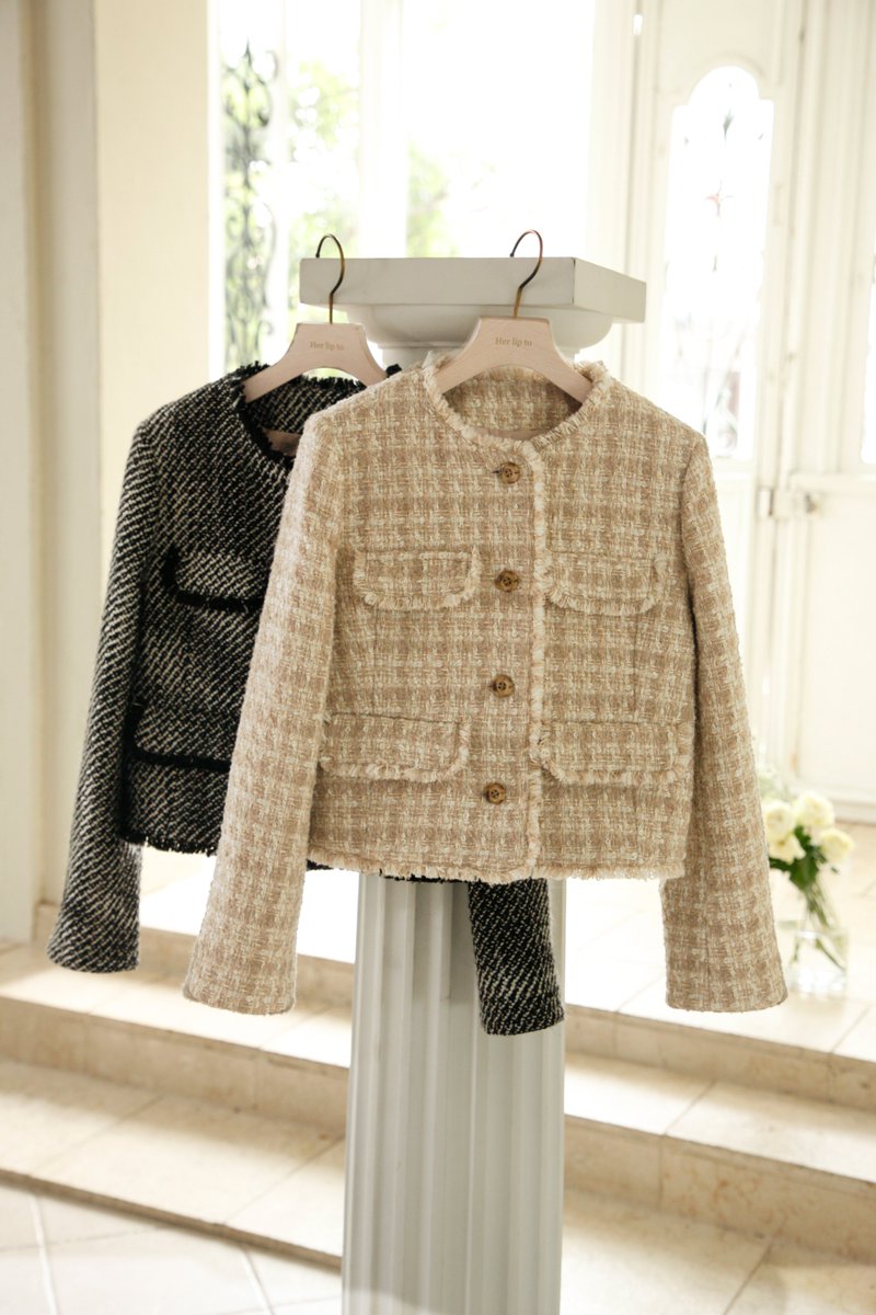 her lip to Wool-Blend Fancy Tweed Jacket-