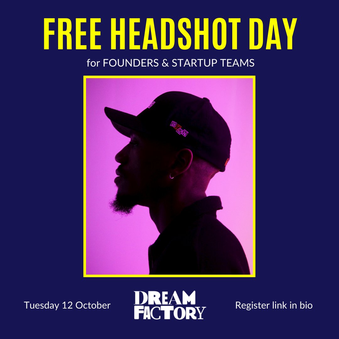 DreamFactoryLDN's tweet photo. For one-day-only, we are opening our studio doors to provide FREE individual headshots &amp; team photos for founders and their companies! Loads of surprises on the day, tons of epic founders and good vibes. Limited spaces are available so pick your slot https://t.co/oYUpiXgY1I https://t.co/Y6NKXOBzEv