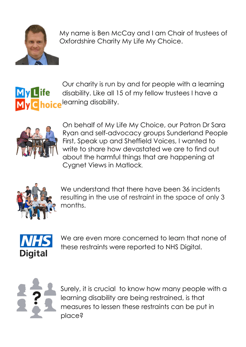 mylifemychoice1's tweet photo. Enough is enough. We are disgusted at the continued news reports of people with learning disabilities being restrained and we are calling for the government to take action.
Please see our open letter below!
@sarasiobhan @SunPeopleFirst @SpeakupSA @SheffieldVoices @CQCProf https://t.co/rgenilVWRw