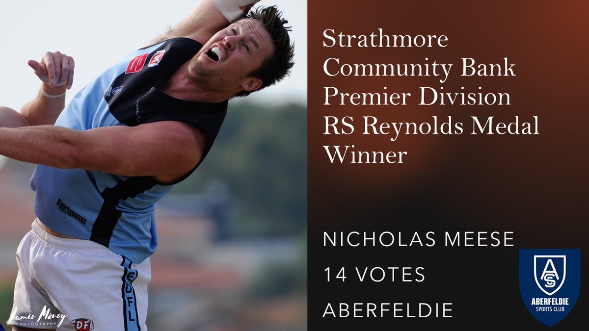 🥇 The Reynolds Medallist for the 2021 Strathmore Community Bank Premier Division season is Nicholas Meese from the Aberfeldie Football Club 👏