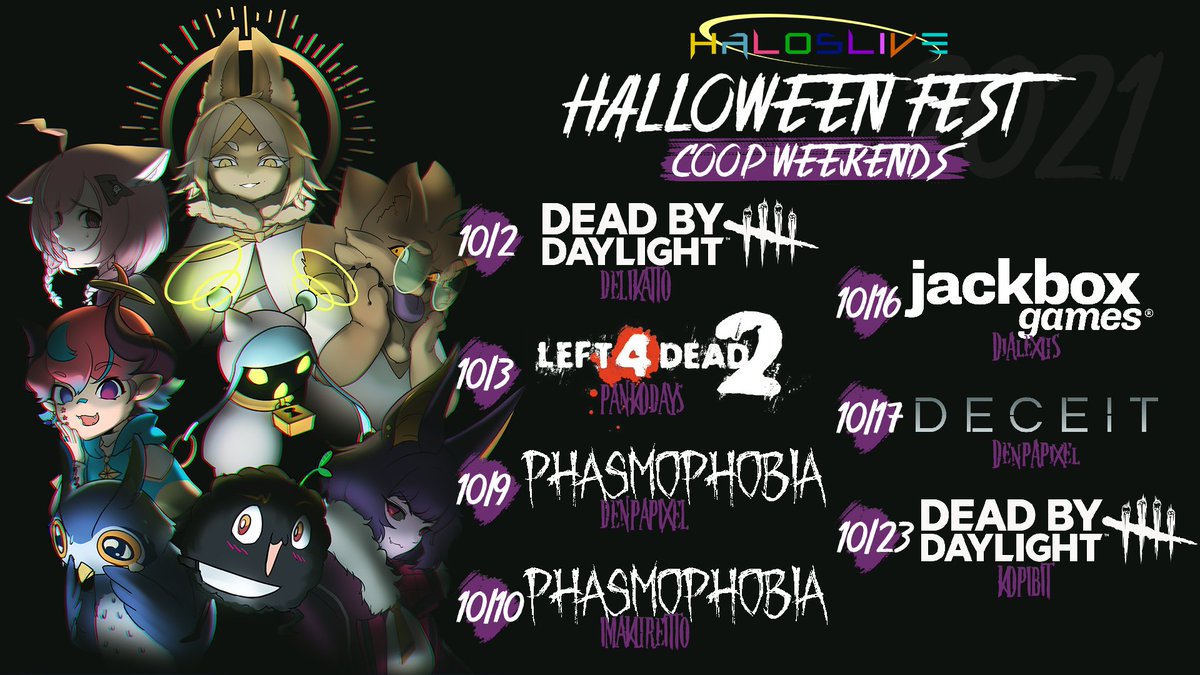 imakureitto's tweet photo. Announcing our Artist streamer group: HalosLive! We'll be playing a bunch of coop Horror games throughout spoopy month and we hope to see you there! pt.1 #Halloween #Haloslive https://t.co/WWoRW3FfuY
