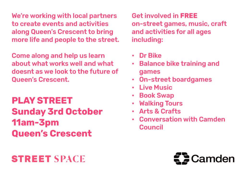 3 fantastic COMMUNITY EVENTS this weekend in #Camden #Holborn & #PrimroseHill! #cometogether #neighbourhood #free pramstead.com/whats-on #playstreet #FunPalaces