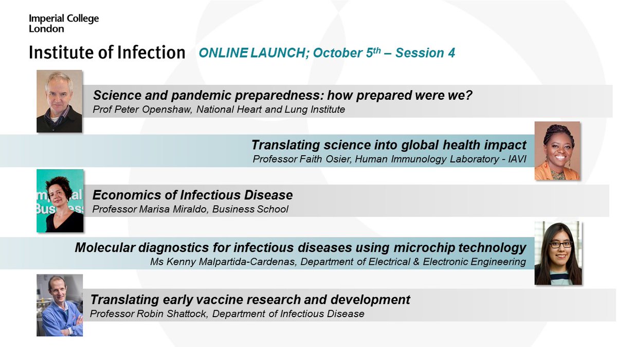 Institute of Infection (@inst_infection) on Twitter photo 4/6: We end strongly with our final session of the day (15:15-16:35) with <a href="/p_openshaw/">Peter Openshaw</a> (<a href="/ImperialNHLI/">NHLI</a>), <a href="/FaithOsier/">Faith Osier</a> (<a href="/IAVI/">IAVI</a>), <a href="/mmiraldo/">Professor Marisa Miraldo</a> (<a href="/ImperialBiz/">Imperial Business School</a>), <a href="/kenny_IC/">Kenny Malpartida</a> (<a href="/imperialeee/">Imperial EEE</a>), and <a href="/robin_shattock/">Robin Shattock</a>. 4/6: We end strongly with our final session of the day (15:15-16:35) with <a href="/p_openshaw/">Peter Openshaw</a> (<a href="/ImperialNHLI/">NHLI</a>), <a href="/FaithOsier/">Faith Osier</a> (<a href="/IAVI/">IAVI</a>), <a href="/mmiraldo/">Professor Marisa Miraldo</a> (<a href="/ImperialBiz/">Imperial Business School</a>), <a href="/kenny_IC/">Kenny Malpartida</a> (<a href="/imperialeee/">Imperial EEE</a>), and <a href="/robin_shattock/">Robin Shattock</a>.