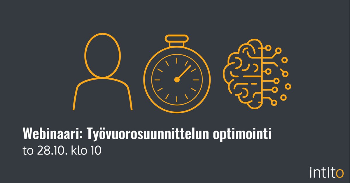 IntitoNordics's tweet photo. Pidämme webinaarin ”Työvuorosuunnittelu optimointi” to 28.10. klo 10.
Vastaamme webinaarissa mm. seuraaviin kysymyksiin:
 o Miten työvuorosuunnittelu automatisoidaan?
 o Mikä on asiantuntijan rooli automatisoidussa suunnittelussa?

Tule kuulolle! -> https://t.co/kJyTWV0dK9 https://t.co/rDkbCU0X1O