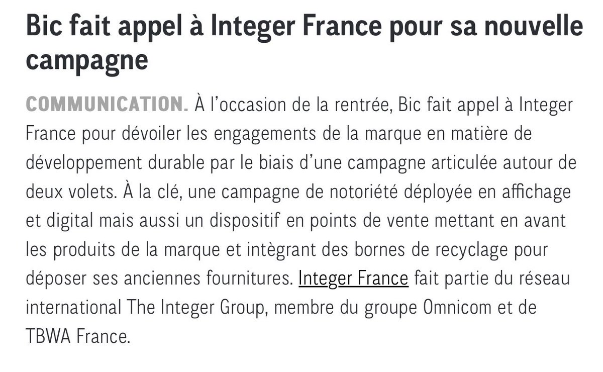 Fiers d’accompagner notre client Bic dans sa stratégie RSE auprès des consommateurs. Intégrer la RSE dans l’expérience client en leurs proposant de participer à la chaîne vertueuse sur recyclage <a href="/BicFrance/">Bic</a> #RSE <a href="/Strategies/">Strategies</a>