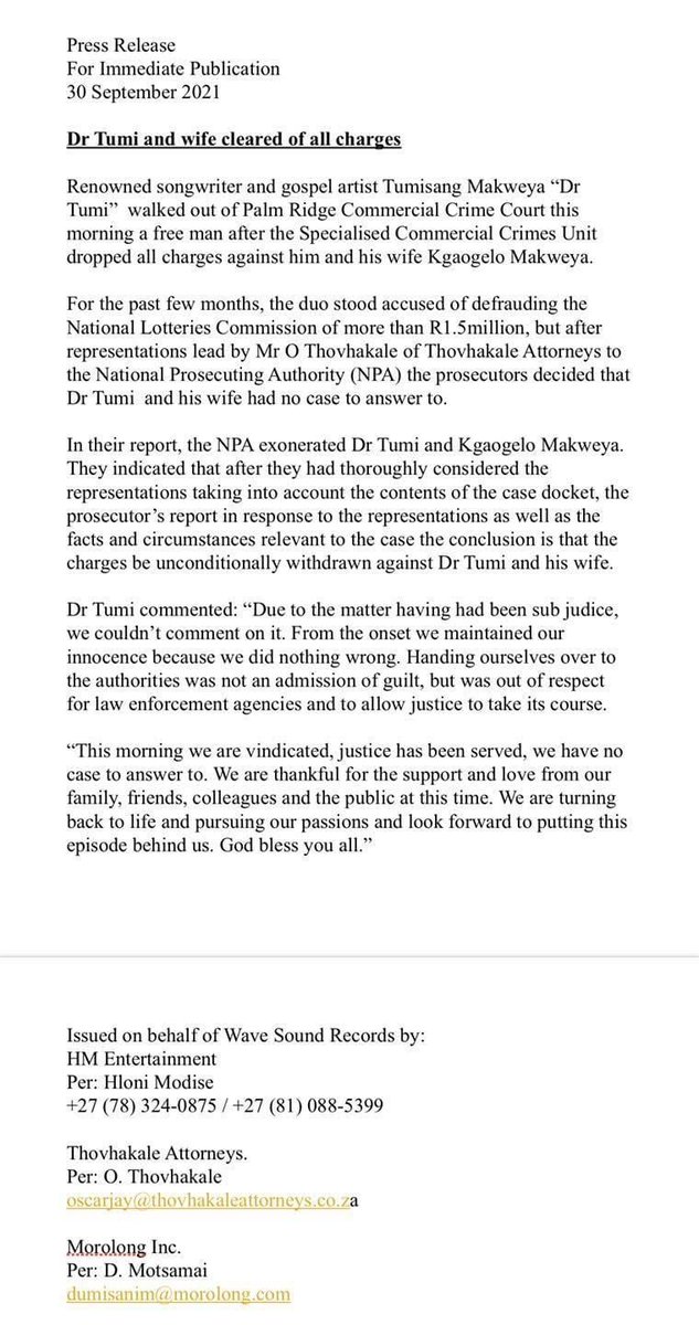 DrTumi_Fans's tweet photo. Morning fam. The beauty of the truth is that it can’t be changed. @DrTumi_ and @kaymakweya cleared for all charges. To God be the glory❤️❤️❤️ https://t.co/OfTW7ezgeI