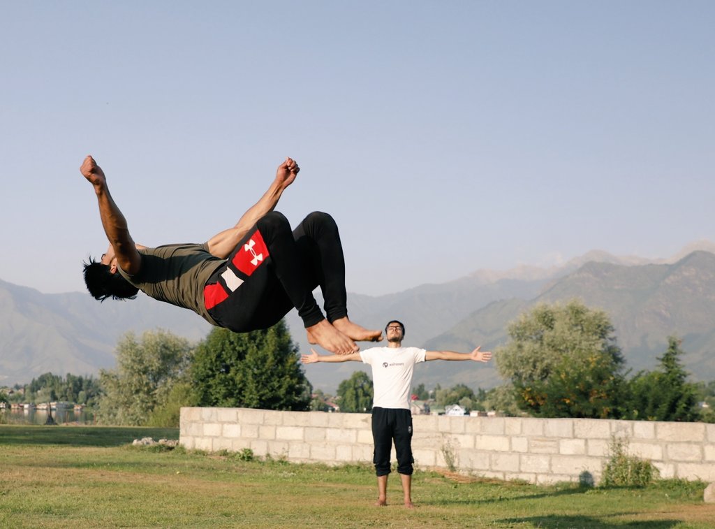 Parkour is emerging as a new sports trend among Kashmir's younger generation. A youth can be seen performing the stunts in public Srinagar park. <a href="/umeerasif/">Umer Asif</a> <a href="/tkwmag/">The Kashmir Walla</a>