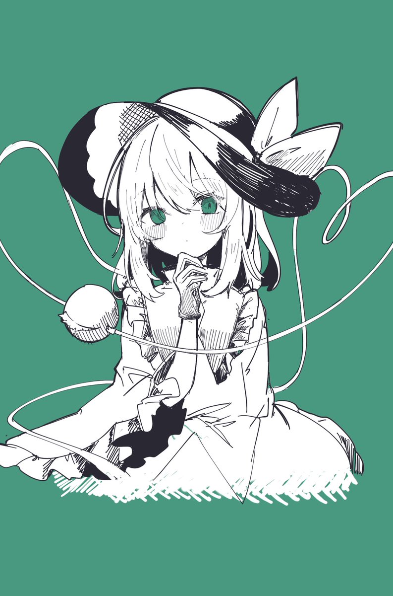 komeiji koishi 1girl solo hat wide sleeves green background third eye frills  illustration images