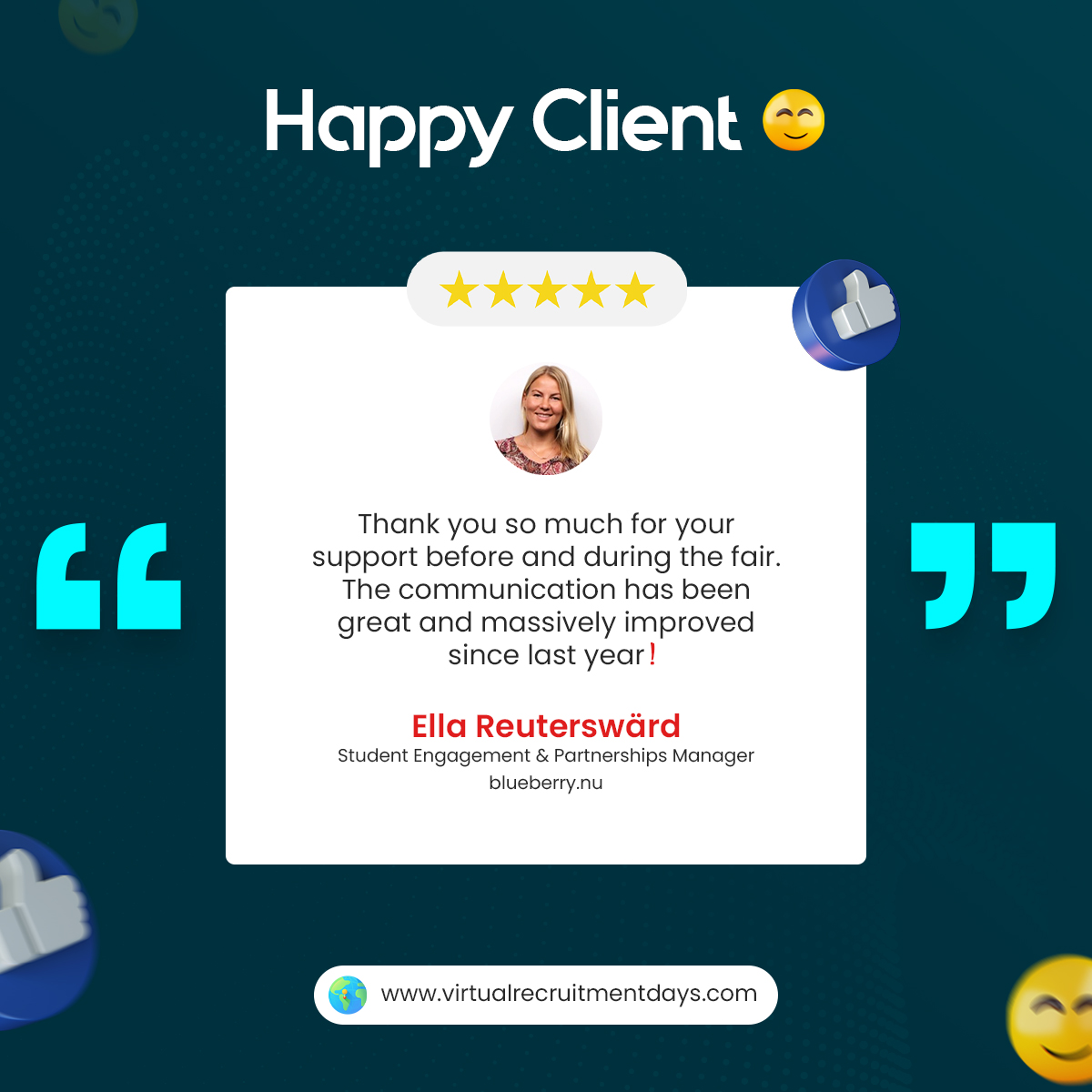 DaysVirtual's tweet image. Check out what our Happy Clients have to say! 

Join our immersive feature enriched virtual events platform to pull off successful open days, job fairs, career fairs, and trade shows. Get a free demo today! 
#VRD #happycustomer  #userexperience #virtualevents