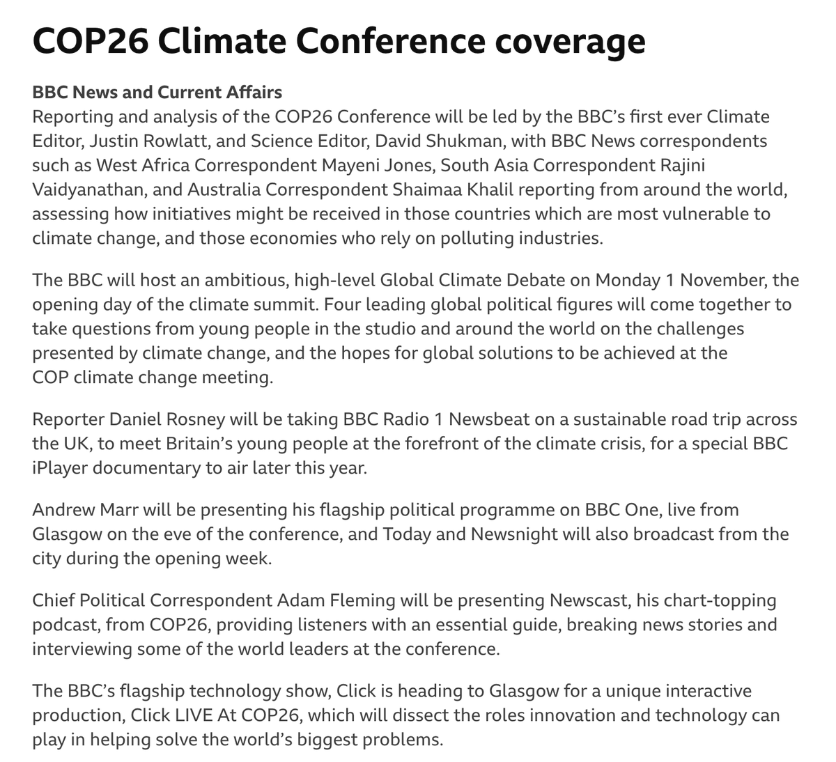 LeoHickman's tweet photo. The BBC has just announced its plans for covering COP26...

...and it's *epic*

Here's just a taster, showing what BBC News and Current Affairs will be doing...

https://t.co/pXdEIbxSFg https://t.co/PIWlV29A9e
