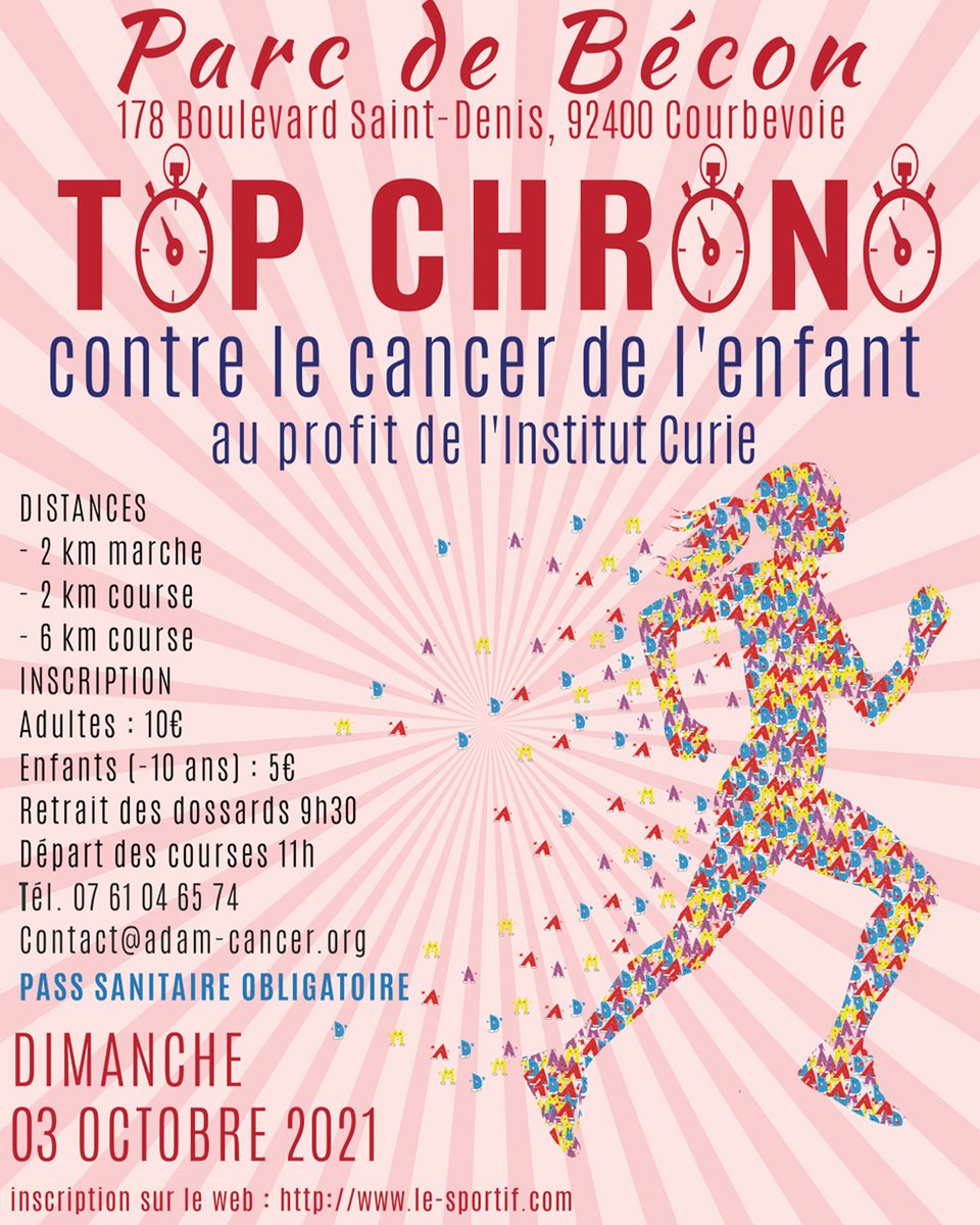 VilleCourbevoie's tweet photo. Top chrono contre le cancer de l'enfant !
Venez vous oxygéner et mettez vos foulées 🏃 au service de la recherche sur le médulloblastome et les tumeurs cérébrales. Rdv au Parc de Bécon dimanche matin pour y participer à l'un des 3 parcours.
+ d'infos 👉 https://t.co/0S4rxXsyZm https://t.co/FvQI81N5JJ