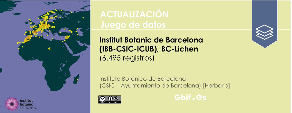 Actualización en <a href="/GBIF/">GBIF @biodiversity.social/@gbif</a> de la #liquenoteca del <a href="/IBB_botanic/">Institut Botànic de Barcelona</a>, que contiene registros de #líquenes de diversas colecciones, época y ubicaciones.

Disponible en:
➡️ colecciones.gbif.es/public/showDat…
➡️ gbif.org/dataset/6aeebd…

#CiteTheDOI
