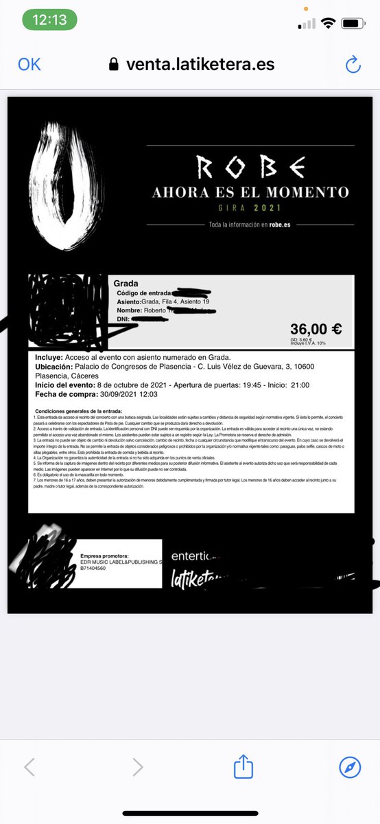 robertocachapua's tweet photo. Pues va ser que me voy a ver al robe el día 8 ! En cosa de 10 min han volado las entradas de robe . #hemosteniosuerte #robeplasencia https://t.co/jI1oLDGc8f