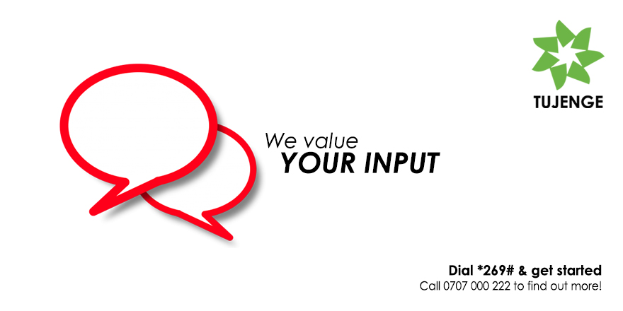 tujenge269's tweet photo. Got suggestions on how we can serve you better? Weβd love to hear them, reach out to us via 0707 000 222 or message us in our socials.
.
#Ngapewa #KemikalChallenge Mpesa Meru #QuickmartMzinga #PapaWillyNgamwaya #YouthTukoRada #GainWithPalscity NHIF #StudyAbroadFair https://t.co/dHnudBFIVS