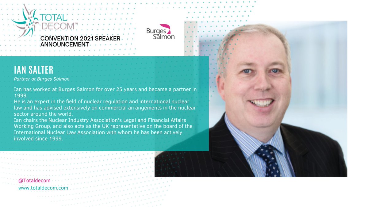 On October 12, Ian Salter, Partner at <a href="/BurgesSalmon/">Burges Salmon</a> will present ‘Who is liable for and who pays for decommissioning’ at our 2021 Conference.

Find out more and book your place here totaldecom.com/2021-conventio… 

#nuclearlaw #decommissioning #october