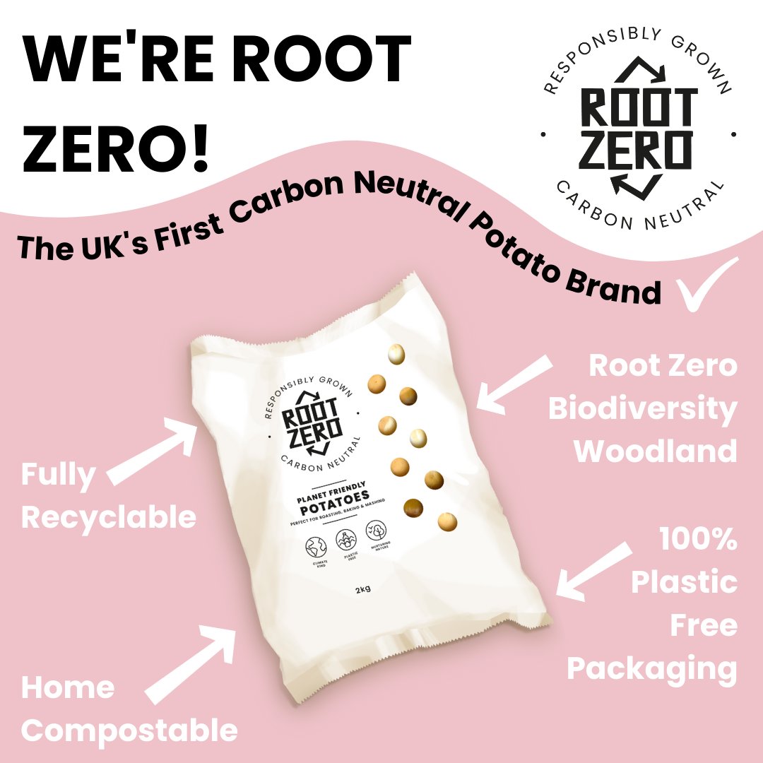 Hello! 👋 We're #ROOTZERO: a #carbonneutral producer of planet-friendly potatoes with a passion for having a positive impact on the planet. 🌱

We want to grow one of the nation's staple household foods in a sustainable way that is kind to our planet.🌍
#PotatoesWithPurpose