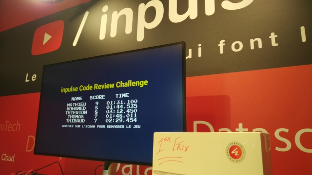 [DEVOXX 2021]
Fin de la seconde journée sur le salon Devoxx ! quels beaux scores à notre Code Review Challenge ! pour battre Mathieu et remporter un Ipad, rejoignez-nous sur notre stand B8 ! A demain 
#devoxx #inpulse.tv