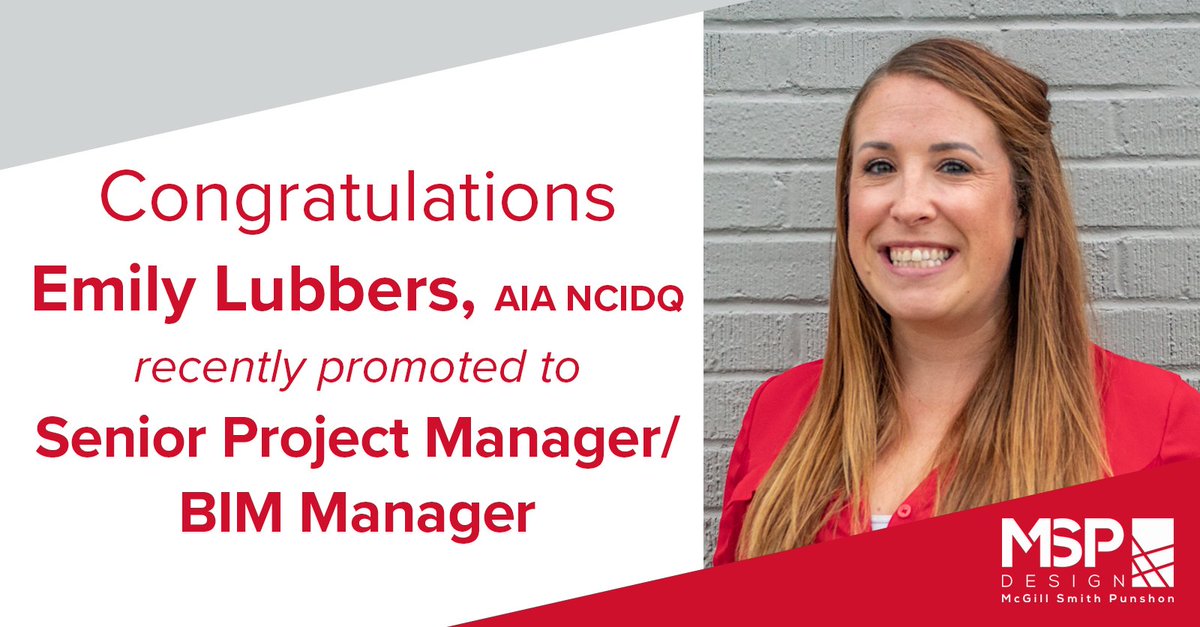 MSPdesign's tweet photo. We're excited to announce that Emily Lubbers was recently promoted to senior project manager/BIM manager. Read more here: https://t.co/x18UJXlbtB https://t.co/i38nAqHp5e