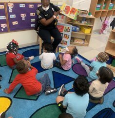 Dallas College PD at Eastfield in the childcare building on campus doing some great community service today with “Reading with a Cop” event. Cpl. Smith is always involved with our community and we are happy to have her on our team!