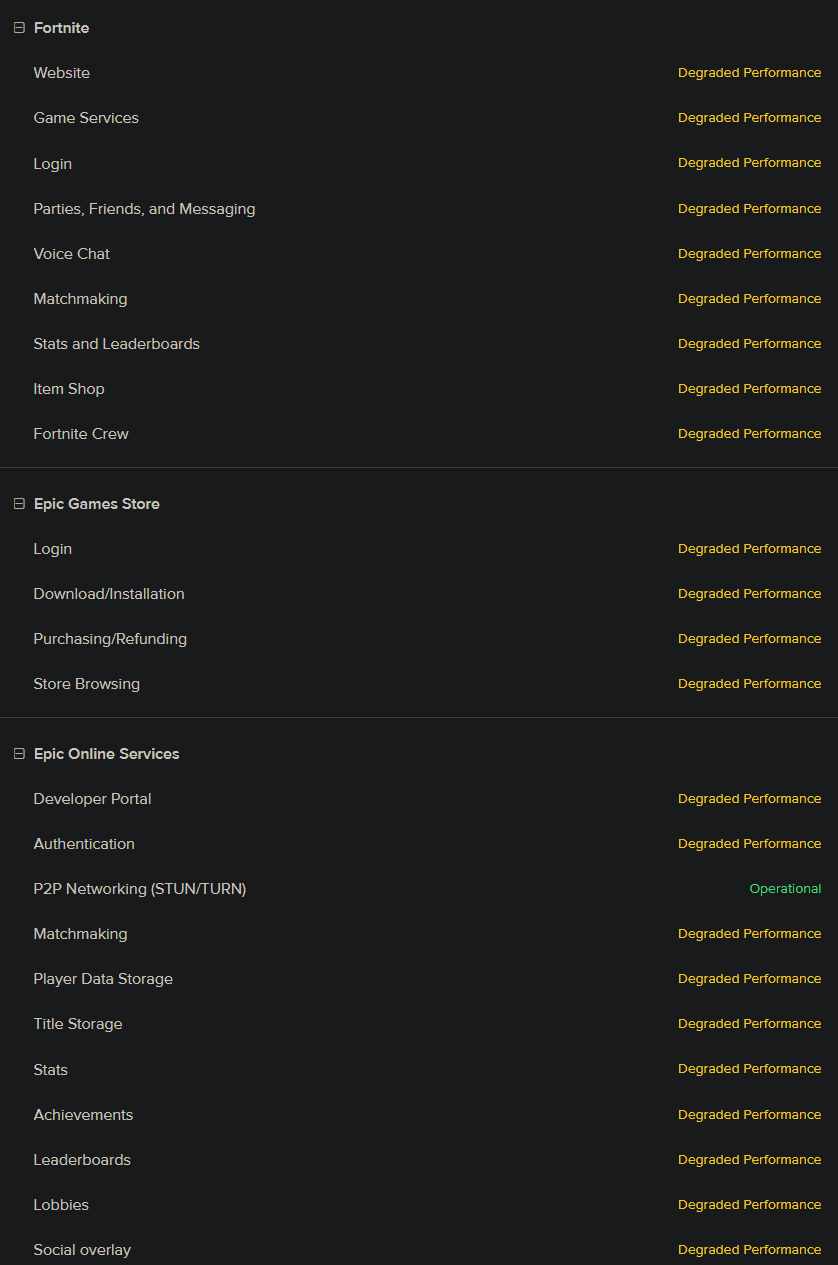 iFireMonkey on Twitter: "All of Epic Games Services are currently  experiencing "Degraded Performance", and Rocket League is having a Major  Outage. https://t.co/h2fEWWSX23" / Twitter