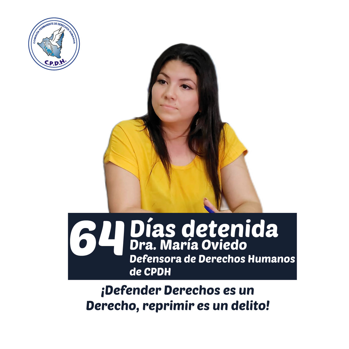 Dra. María Oviedo: 
Funcionaria de la Comisión Permanente de Derechos Humanos , defensora de #DDHH detenida en #Nicaragua
📢Exigimos se respete su integridad.
📢Exigimos su libertad.
📢Exigimos justicia verdadera.
#LibertadParaMaríaOviedo