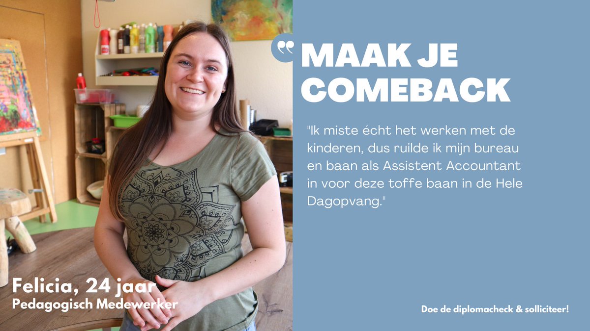 KomKids's tweet photo. Het was best spannend tijdens de coronaperiode, maar ik geen moment spijt! En, het is flink beloond want ik heb vorige week een vast contract gekregen! Doe de diplomacheck &amp; bekijk onze vacatures via https://t.co/arlrxzMD1c. #leukstebaanvannederland https://t.co/ai0nfBkxCV