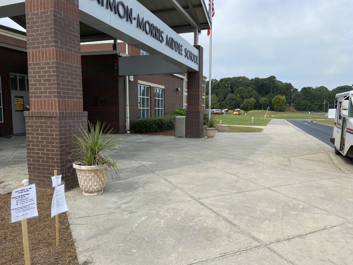 HaymonMorrisMS's tweet photo. Thanks to Ms. Blackburn's class for creating a scale model Solar System on our front lawn giving great perspective on distance from the Sun to all planets.  #sciencecats https://t.co/r2ToCVPCki