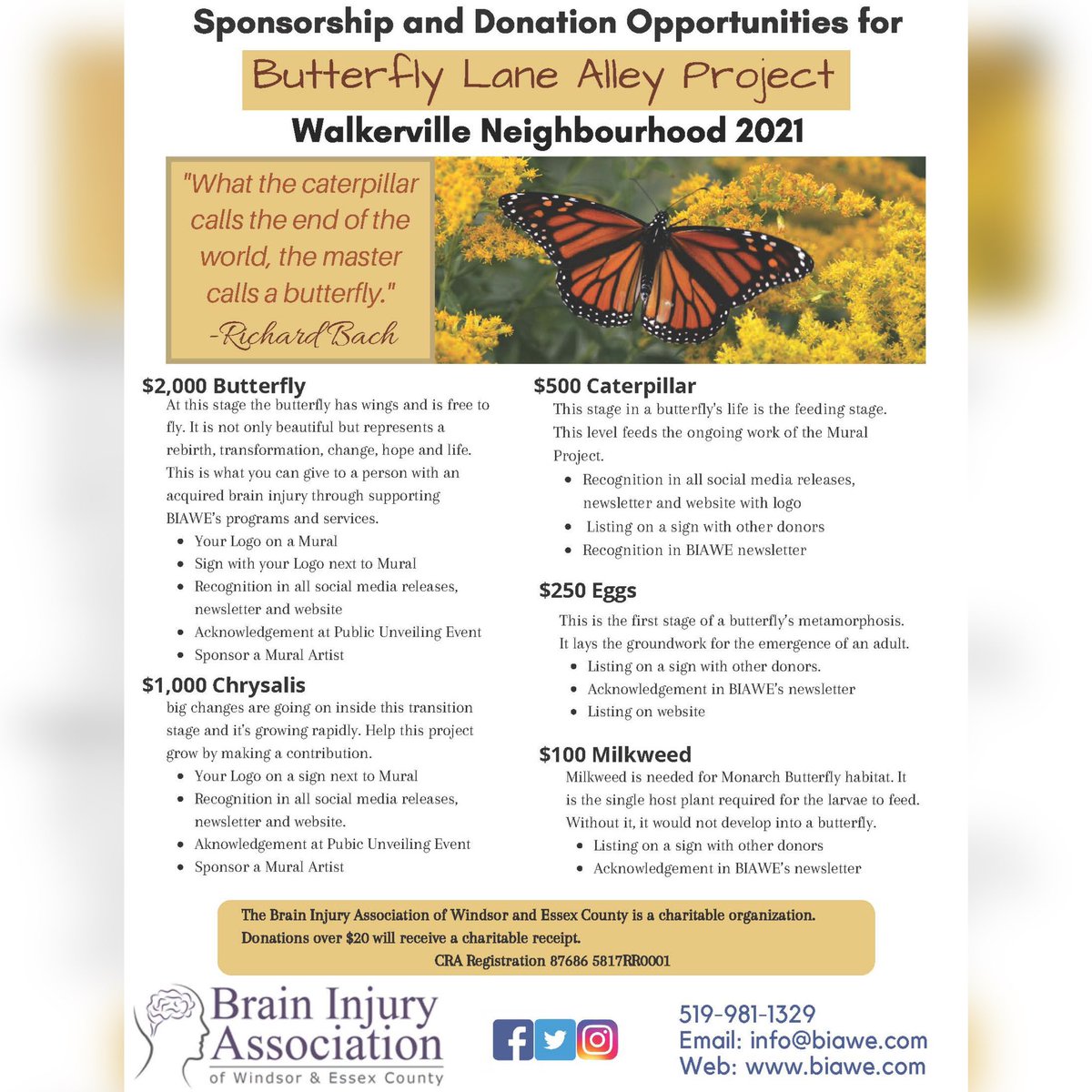 GoWalkerville's tweet photo. We’re so happy that our Walkerville neighbourhood can be part of this years Butterfly Lane Mural Project, supporting the Brain Injury Association of Windsor and Essex County. 

Please join us Saturday, October 2nd at 10AM for the ribbon cutting ceremony!

#yqg #visitwalkerville https://t.co/zmzABeB756