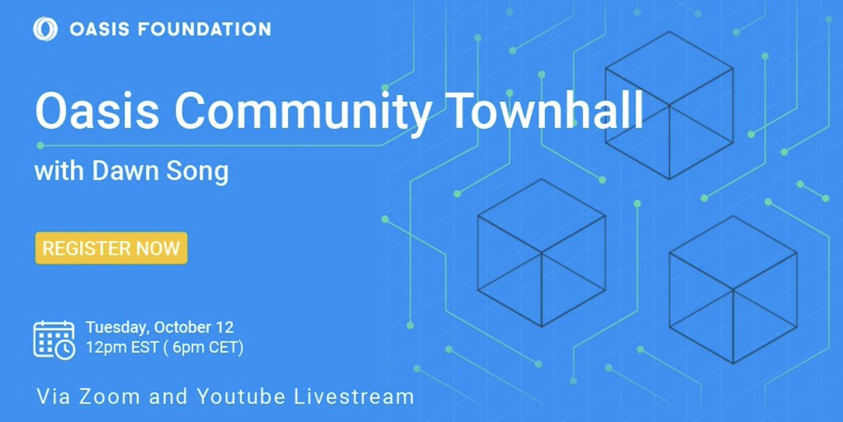 OasisProtocol's tweet image. 🚨The Oasis Community Town Hall!
📆12th Oct-12pm EST

Don't miss the opportunity to hear from the #OasisProtocol team including Research and DEFI MOOC updates from @dawnsongtweets.

Register today here ➡️ bit.ly/townhall2oasis
