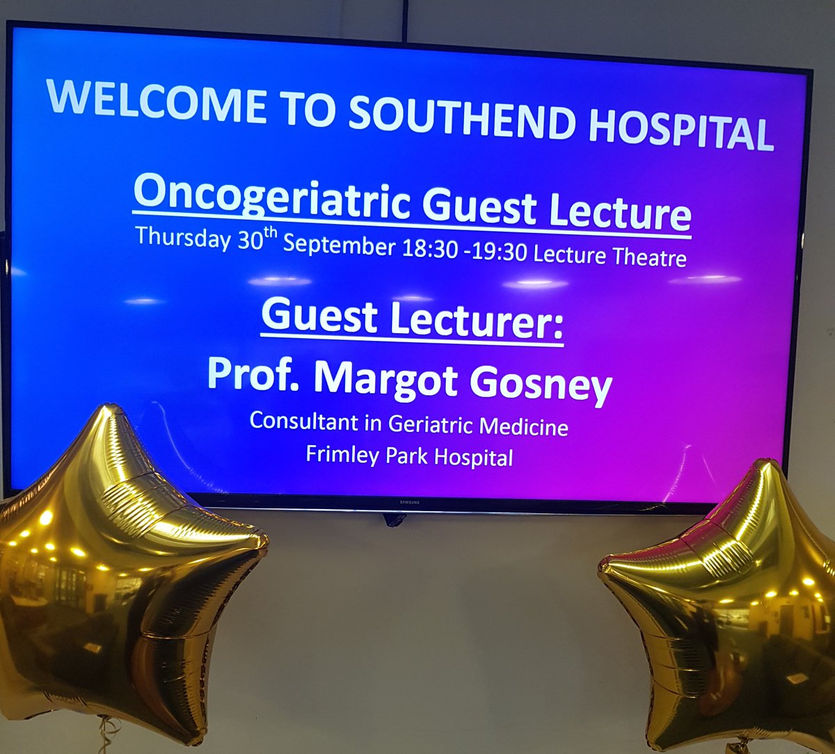 Delighted to welcome Professor Margot Gosney to <a href="/MedEdSouthend/">Medical Education - Mid & South Essex NHSFT</a> this evening for an #OncoGeriatric Lecture <a href="/MargotGosney/">Margot Gosney</a>⭐️
#CancerEducation #oncology #cancer #geriatrics #OlderAdults #frailty #FrailtyAwareness #oncogeriatria