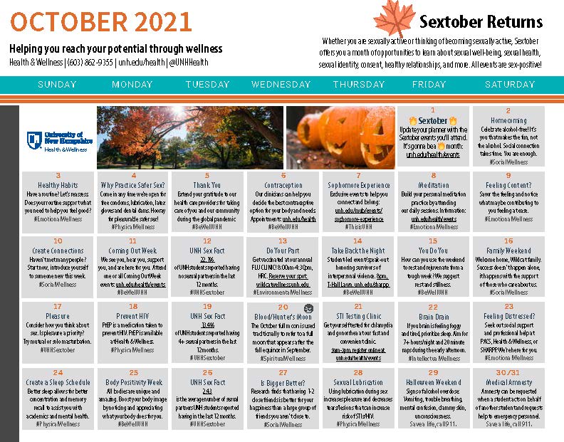 UNHSAS's tweet photo. Hey Wildcats! Can you believe it's nearly October already? Come check out this month's wellness calendar!  #bewellunh https://t.co/qUEZSQSDgq