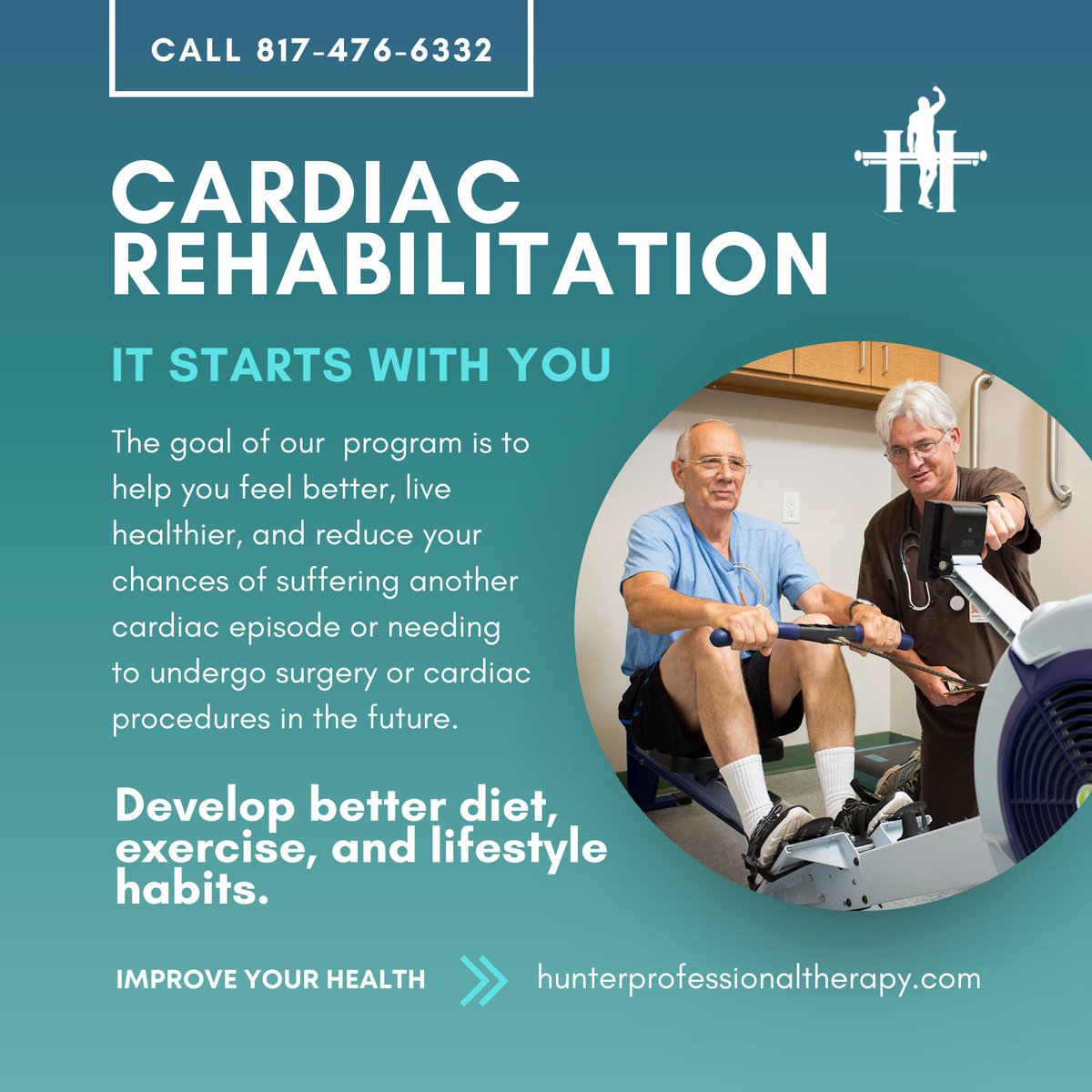 Hunter_Therapy's tweet photo. Cardiac Rehabilitation starts with you! At Hunter Professional Therapy, LLC — we can help you develop better diet, exercise, and lifestyle habits.

Get back on your feet. Visit https://t.co/i55Q3vhtXQ or call us at 817-476-6332.

#physicaltheraphy #physicaltherapist #arlington https://t.co/Onuyg8E1lS
