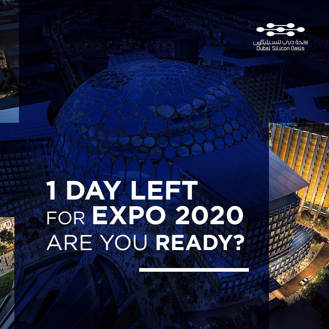 DSiliconOasis's tweet photo. Expo 2020 begins tomorrow! Are you ready to join?
يوم واحد يفصلنا عن إكسبو 2020! هل أنتم مستعدون؟
#DSO #DDP #DSOA #DubaiSiliconOasis #DubaiDigitalPark #Dubai #UAE #smart_dubai #Expo2020
#واحة_دبي_للسيليكون #دبي #المدينة_الذكية #الإمارات https://t.co/I3tD9Q15Ca