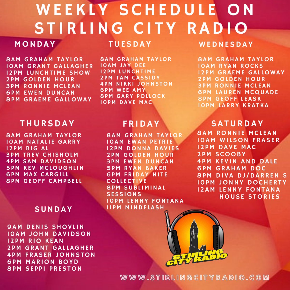 For any shows or interviews that you  may have missed, head along to our listen again service at stirlingcityradio.com/listenagain to see what’s there to listen back to?