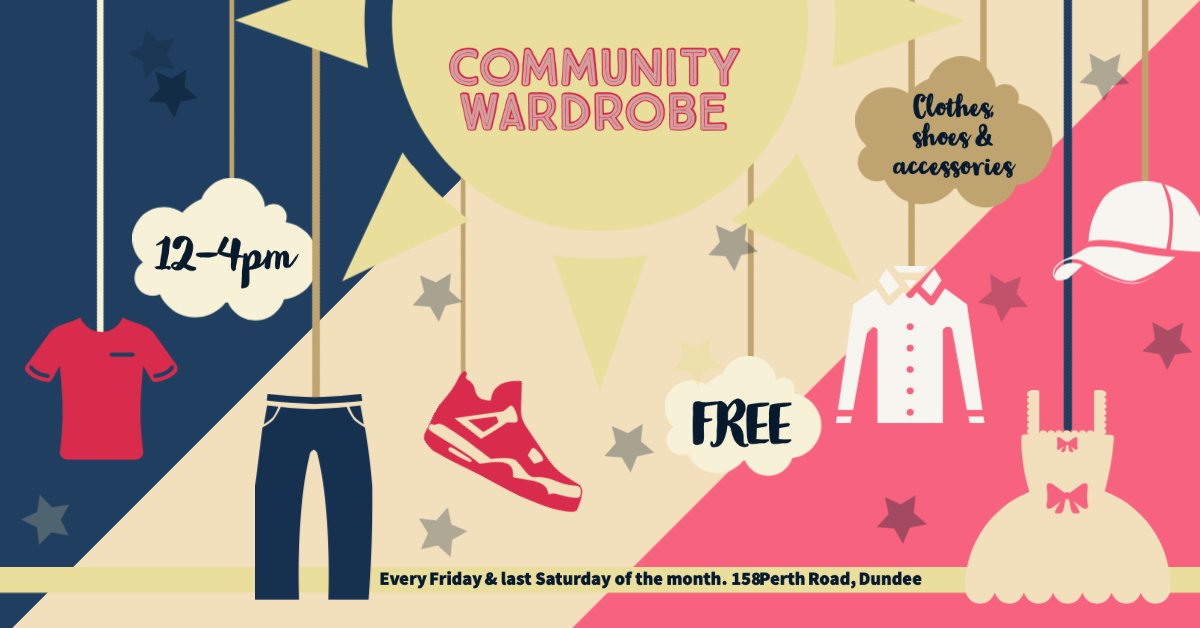 Almost time for the community wardrobe again! Do you have good-quality clothes that no longer bring you joy? Drop them off at the Community Wardrobe and find something new for yourself, too! 158 Perth Road, 12-4PM. @GateChurchCSP #Dundee #dundeeCOP26 #free #clothes