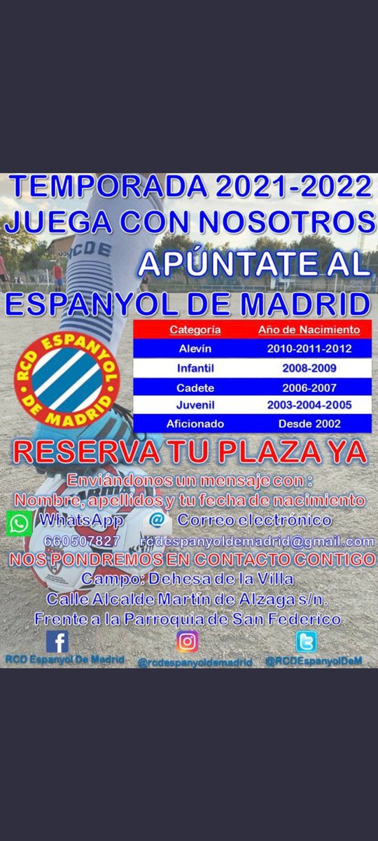 ¡Aún quedan plazas! ¡Ponte en contacto con nosotros para más información! 🔵⚪