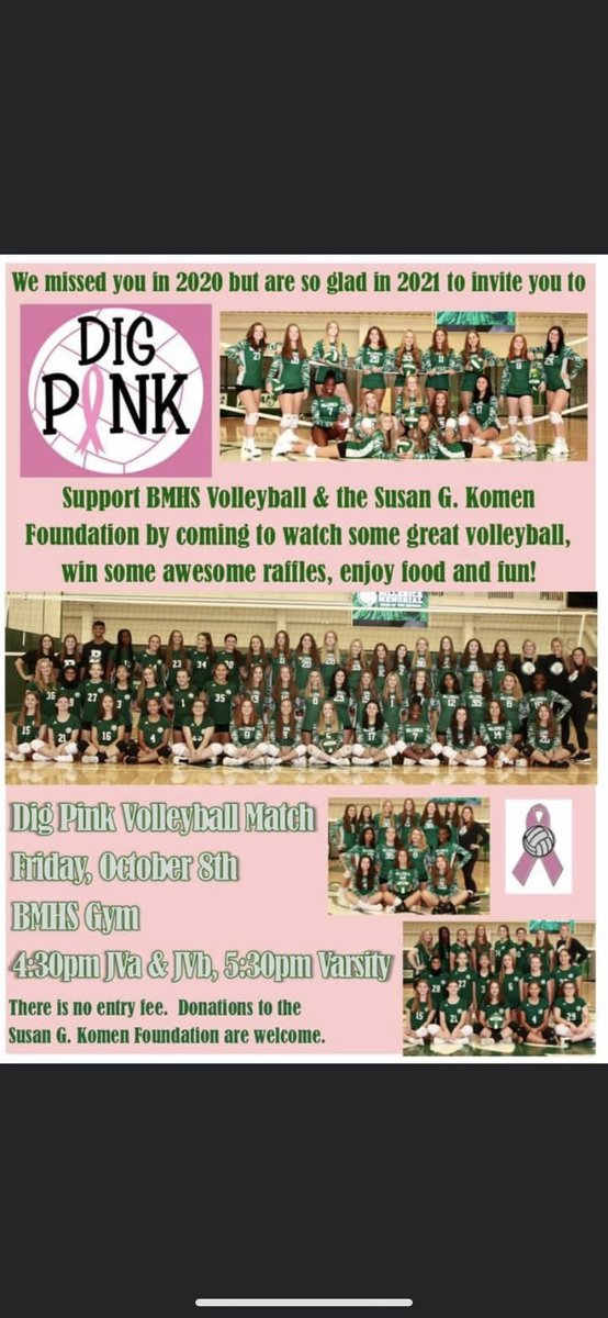 BMHSCoachA's tweet image. BMHS Volleyball is hosting our annual breast cancer fundraiser match October 8th!💕 We are looking for donations to raffle off during our games! If you are interested in donating any items, please reach out (themed basket, gift cards, etc)! ➡️ bmcginness@billericak12.com