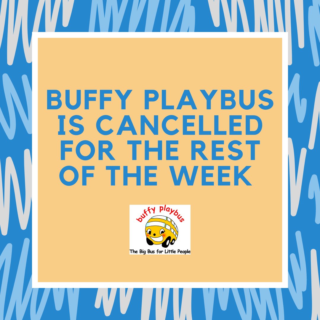 Sadly we have had to cancel all #BuffyPlaybus sessions this week due to low fuel in our vehicle. We hope this will be resolved over the weekend and to return to our usual timetable on Monday. Keep updated through our social media pages for further news Love Rosie &amp; The Buffy Team