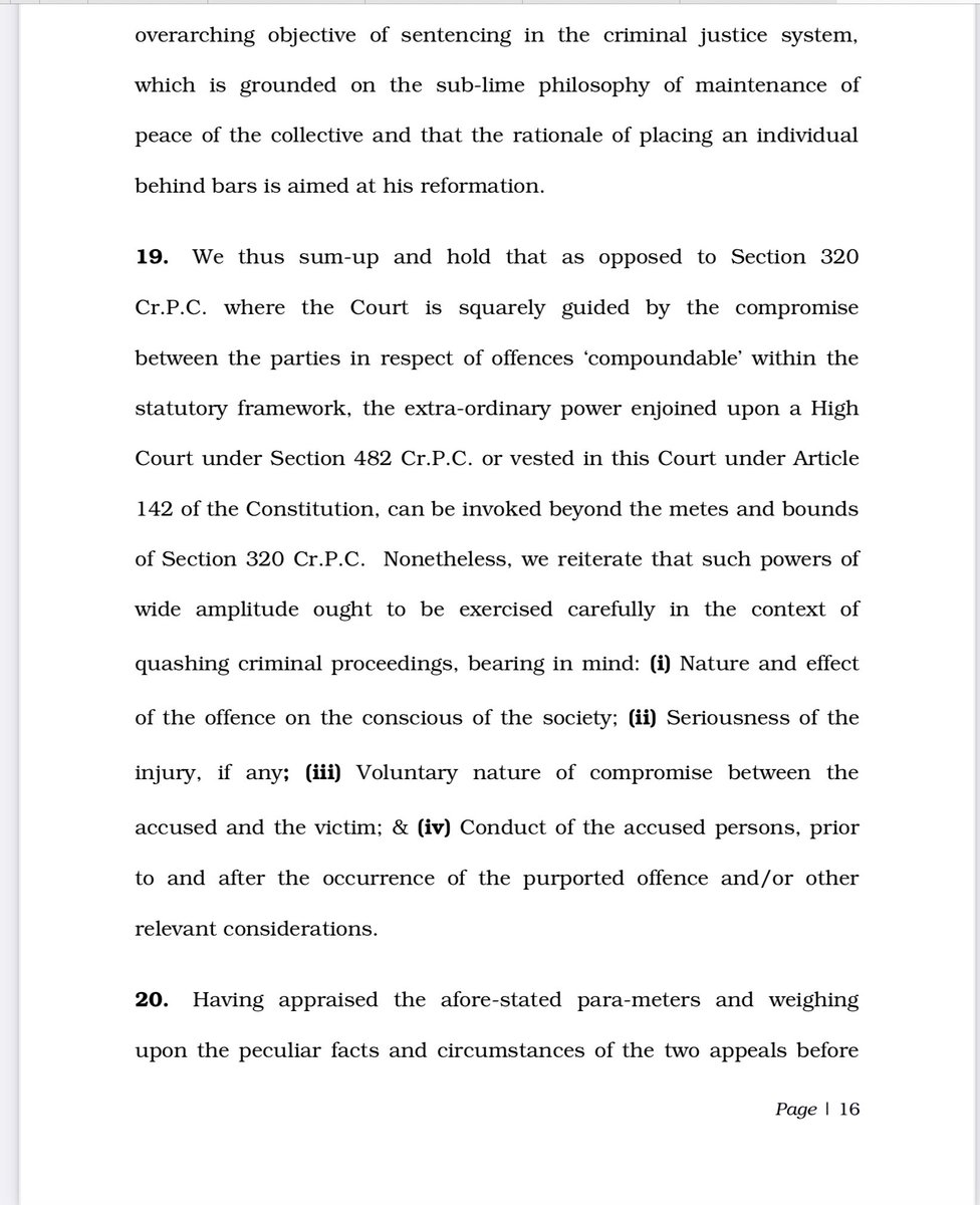 PrafullaKBehera's tweet photo. 29-09-21: The #supremecourtofindia held

1/ A restrictive construction of inherent powers under Section 482 Cr.P.C. Or under Article 142 of #ConstitutionofIndia may lead to rigid or specious justices.. https://t.co/8FTG4zbV49