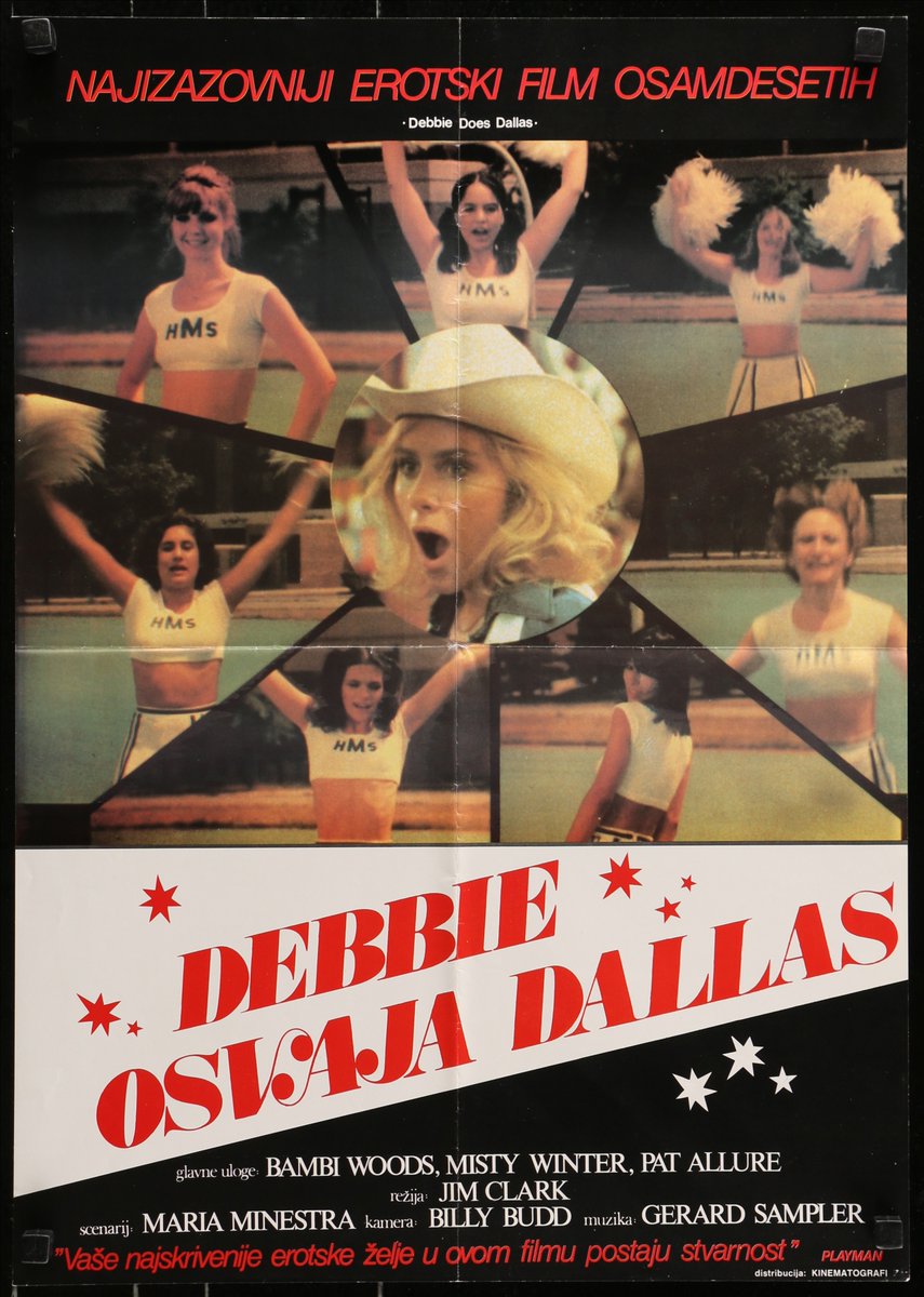 RealMungo's tweet photo. Got this at auction.
Debbie Does Dallas (1978) mp Yugoslavia VG $20

Directed by Jim Buckley (as Jim Clark)

#BambiWoods #KaseyRodgers #ChristieFord #RobinByrd #JennyCole #RikkiONeal #MerleMichaels #GeorgetteSaunders #ArcadiaLake https://t.co/WELZ9cTU1t