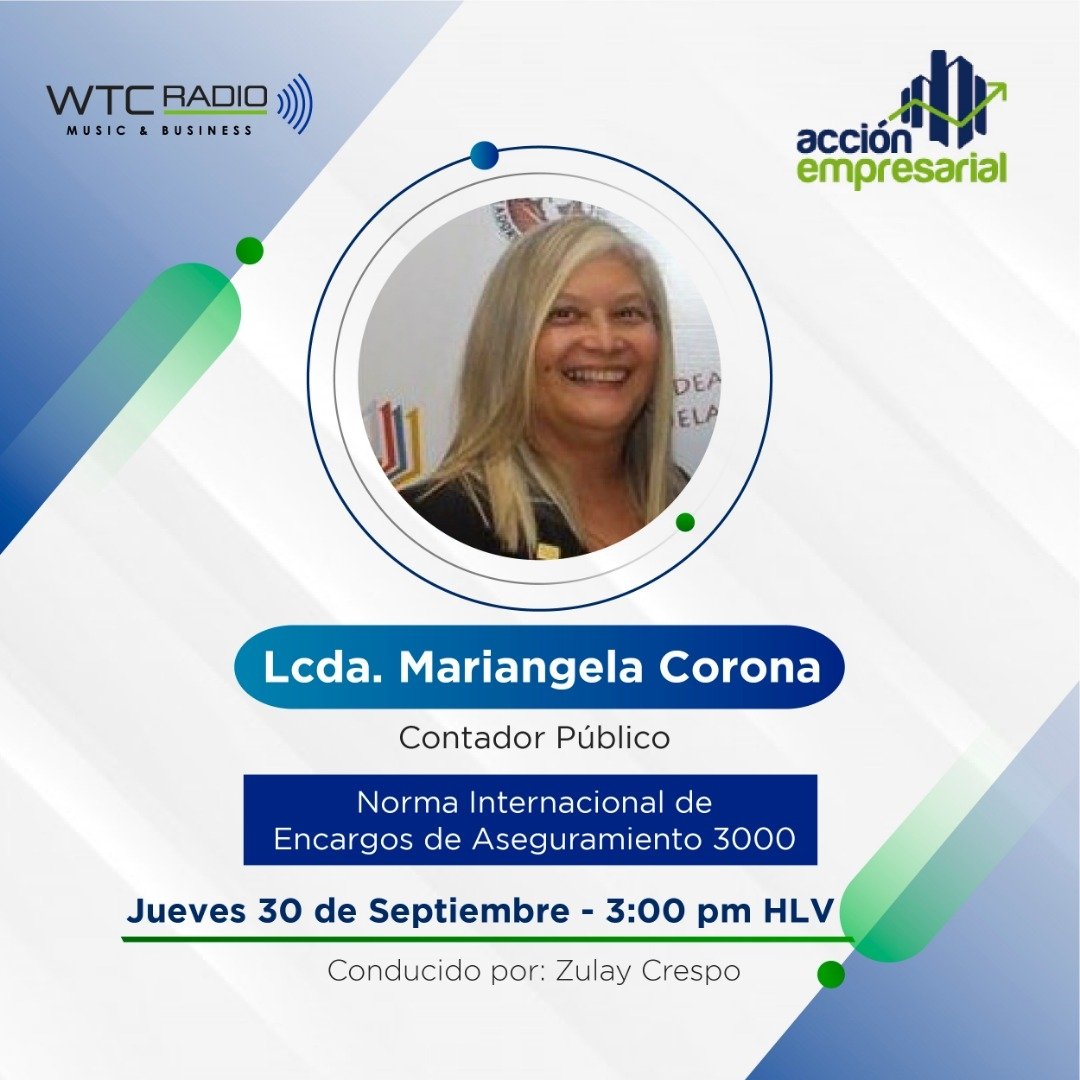 andersenzc's tweet photo. En el programa #AcciónEmpresarial por https://t.co/0VtMop81fd
📅 Jueves 30 de Septiembre
⏰ 3:00pm HLV

Te invito a escuchar a la Lcda Mariangela Corona @puquero, Miembro del Comité Adherente de Auditoría de @ccpcarabobo
Tema: Norma Internacional de Encargos de Aseguramiento 3000 https://t.co/U8eNghVgr4