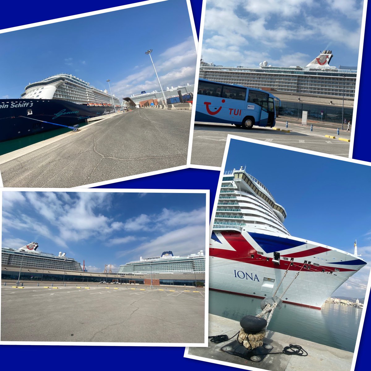 El #PuertodeMalaga recibe hoy 4 buques de #crucero. 🚢🚢 Las navieras han flexibilizado el modelo de excursiones (antes se hacían en burbuja) por la disminución de la incidencia del Covid y la implementación de los protocolos sanitarios a bordo y en la terminal. #unpasitomas