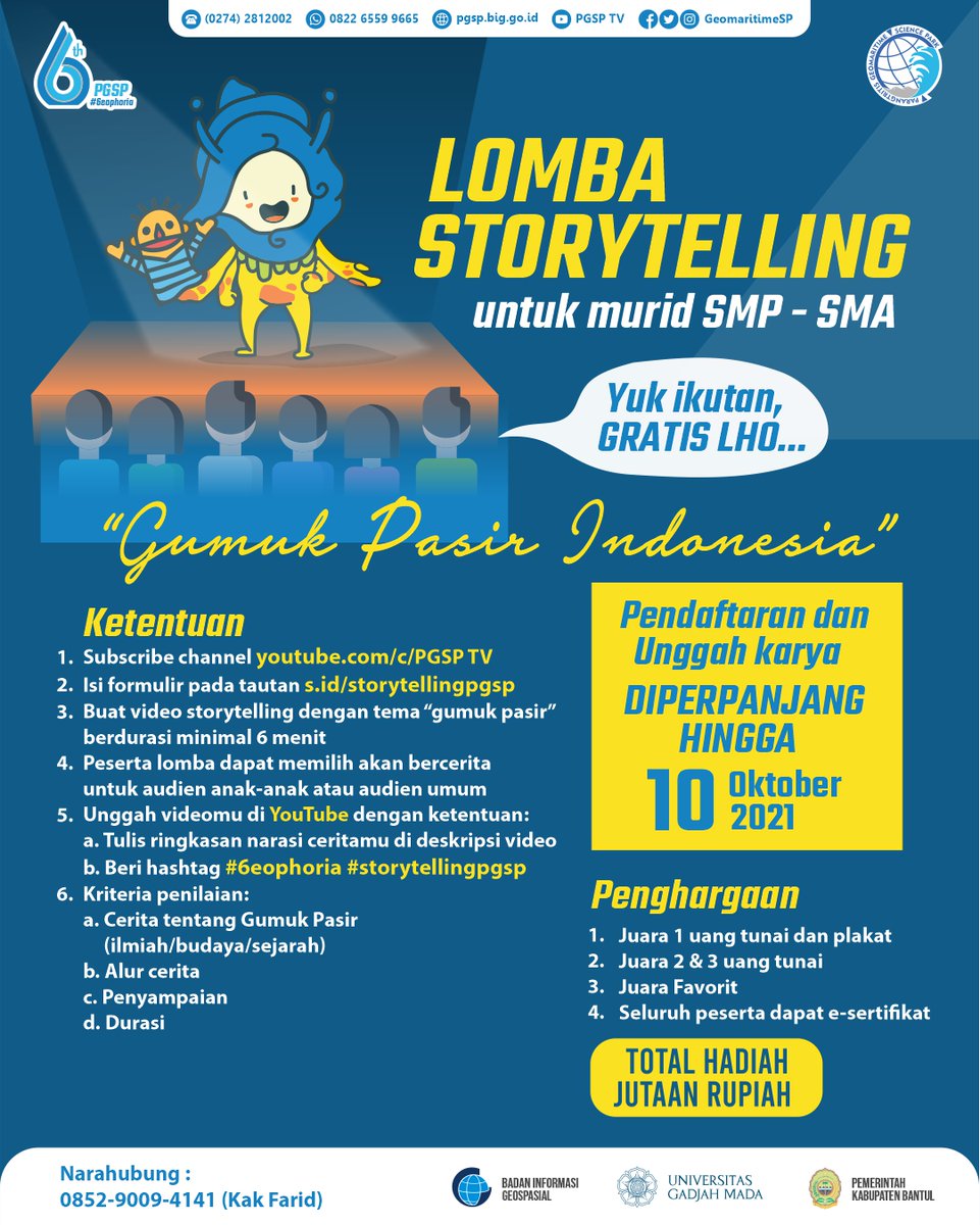 GeomaritimeSP's tweet photo. Sudahkah upload Storytelling tentang “Gumuk Pasir Indonesia”, bagi yang belum mengirimkan storytelling masih ada kesempatan, Pendaftaran dan Unggah Karya “Lomba Storytelling” untuk murid SMP - SMA diperpanjang hingga 10 Oktober 2021. https://t.co/HERBr5tHXb