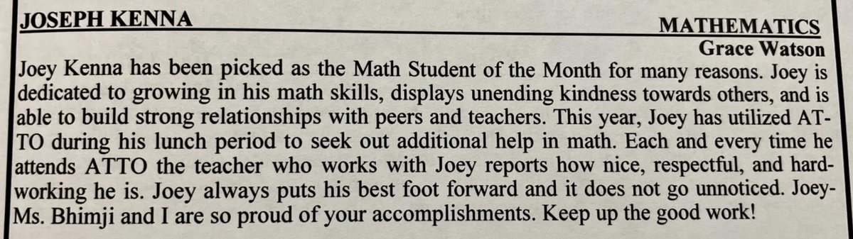 Yorkmath (@yorkmath) on Twitter photo Congratulations to Joey Kenna! Joey is the perfect student to celebrate for Student of the Month from the Math Dept. Great work, Joey!
Thank you to Ms. Watson for taking the time to recognize Joey for our first SOTM!
<a href="/YorkD205/">York High School</a> <a href="/Yorkactivities/">York High School Activities</a> <a href="/ajroub/">(((AdamRoubitchek)))</a> <a href="/shahebags/">Shahe Bagdasarian</a> <a href="/mls924/">Meredith Sheriff</a> Congratulations to Joey Kenna! Joey is the perfect student to celebrate for Student of the Month from the Math Dept. Great work, Joey!
Thank you to Ms. Watson for taking the time to recognize Joey for our first SOTM!
<a href="/YorkD205/">York High School</a> <a href="/Yorkactivities/">York High School Activities</a> <a href="/ajroub/">(((AdamRoubitchek)))</a> <a href="/shahebags/">Shahe Bagdasarian</a> <a href="/mls924/">Meredith Sheriff</a>