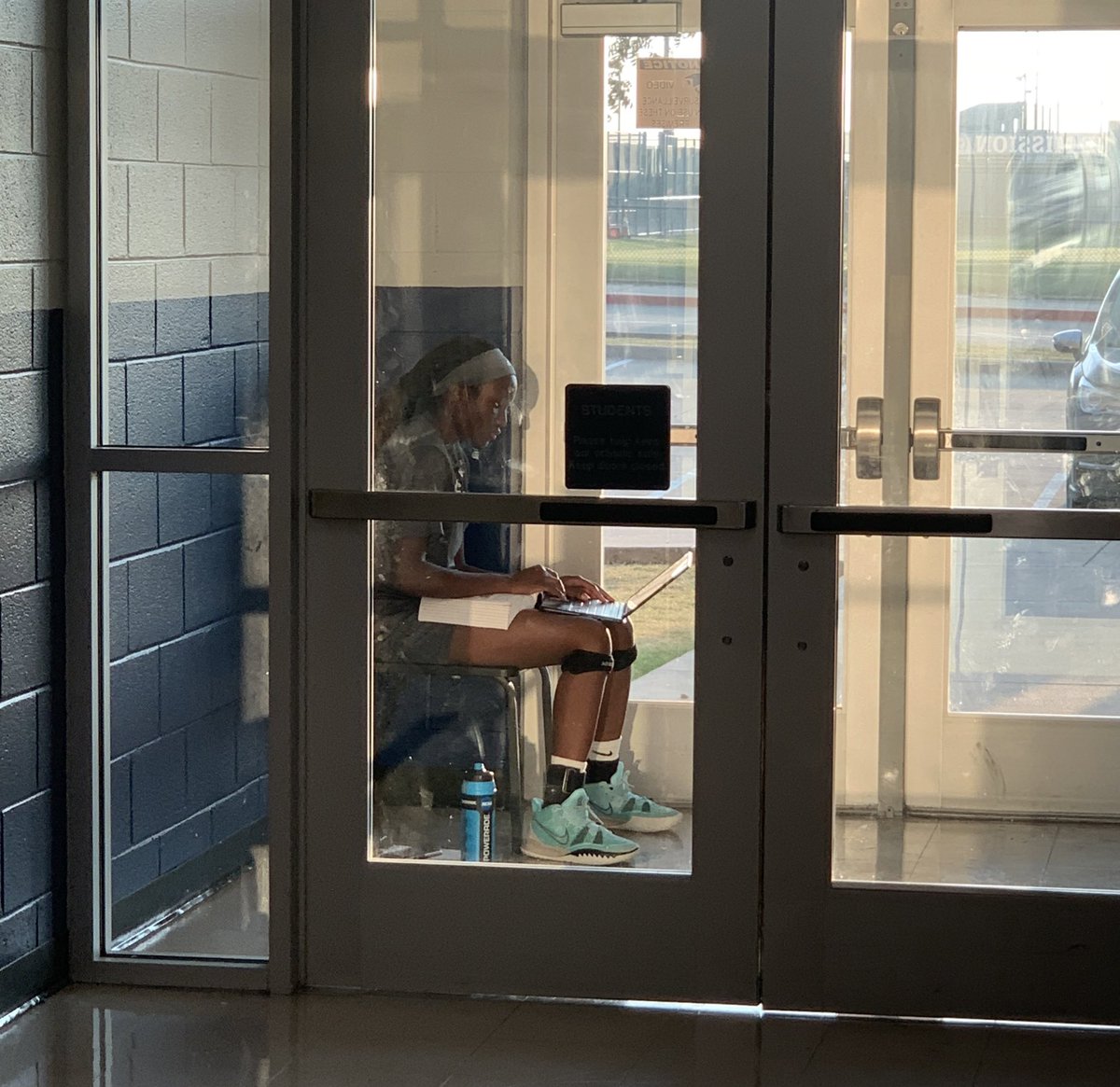 This is Eno. She the 1st player here everyday. She sits by the door & greets all of her teammates with a smile & a “good morning” while doing her AP homework. Greatness is in her future #Empower