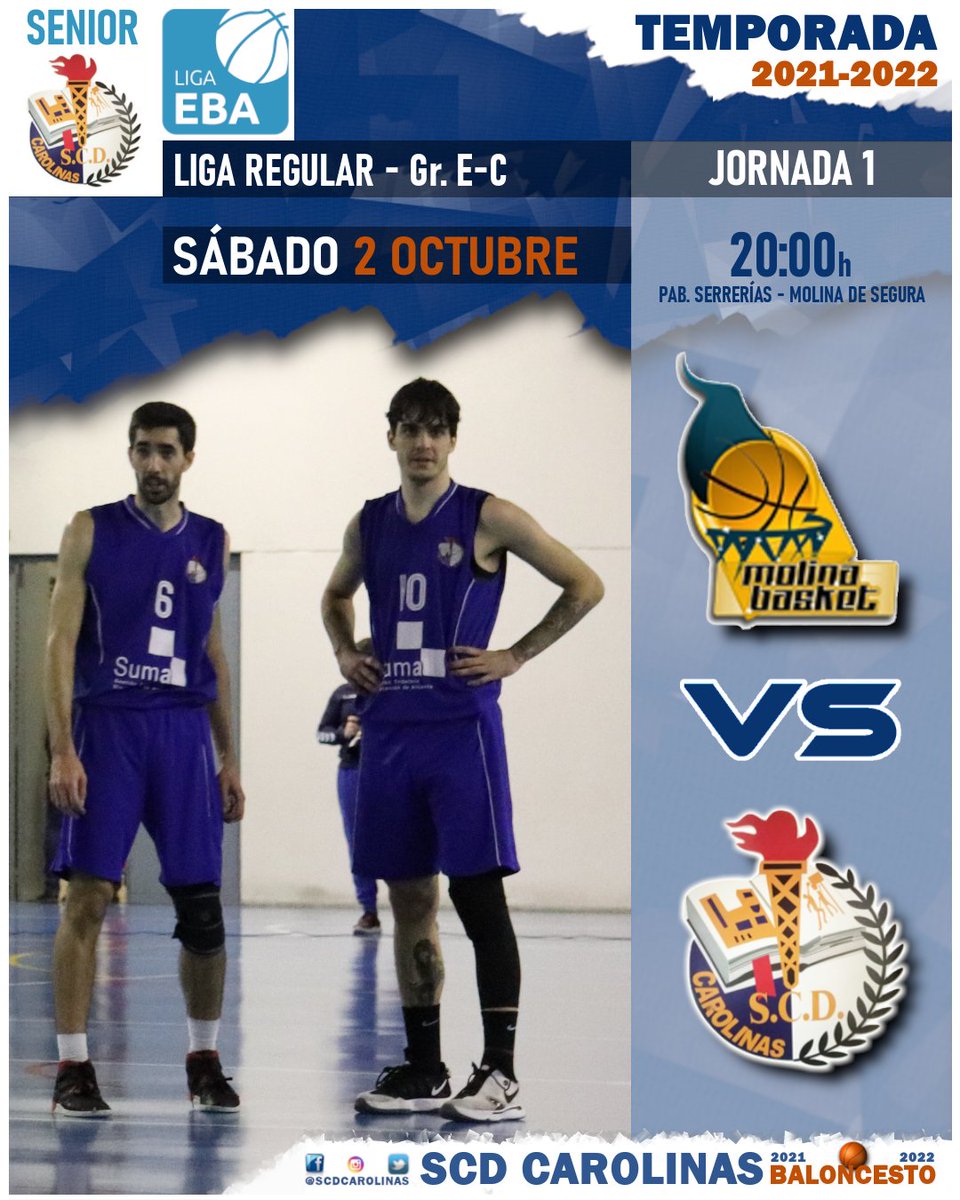 scdcarolinas's tweet photo. Arrancamos! Primera jornada para el senior EBA en Murcia frente a Molina Basket, un clásico con el que nos vemos después de 10 años. Suerte en el debut!
🏆#LigaEBA Jornada 1
🆚@molinabasket
📆Sábado 2 octubre
⏰20:00h
🏟️Pab. Serrerías
#Alicante #Baloncesto @fbcv @CompeticionFEB https://t.co/NOfZ9Q4tzS