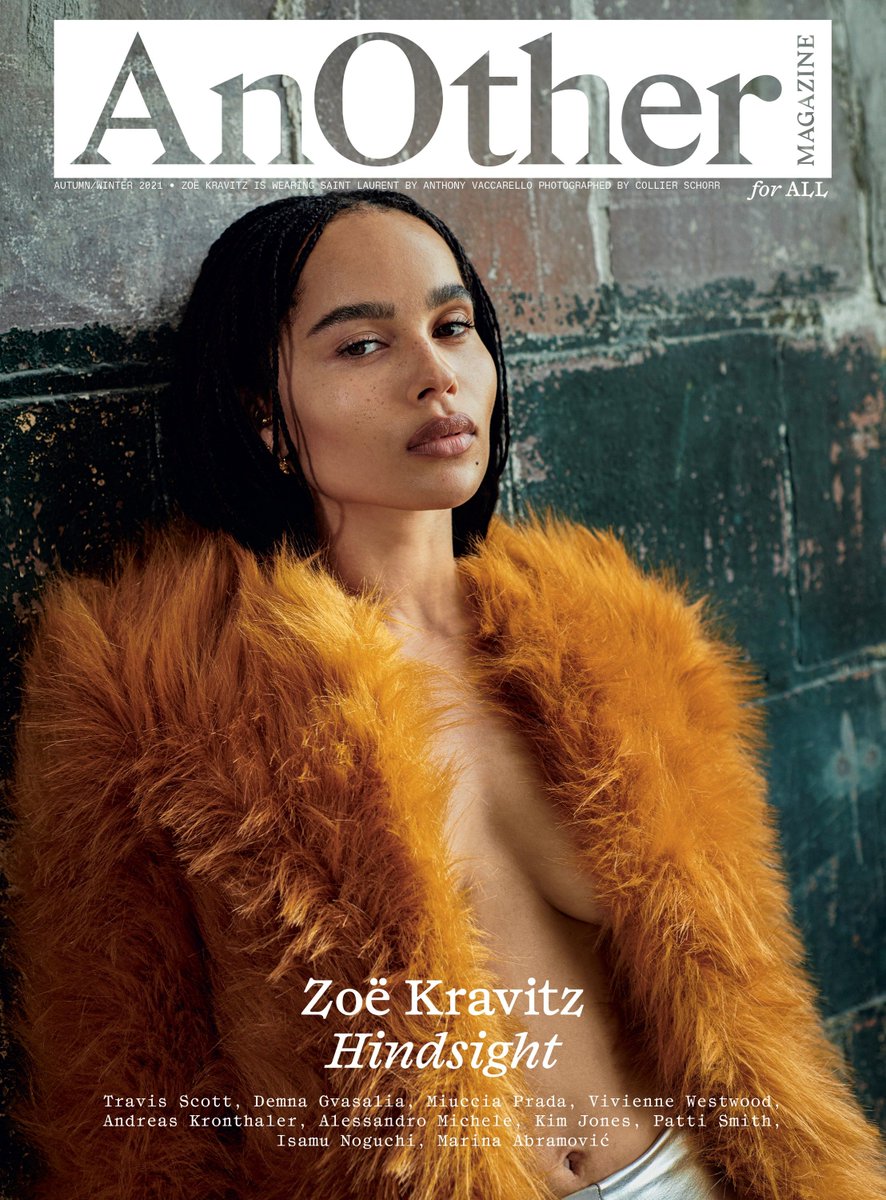 AnOtherMagazine's tweet photo. HINDSIGHT – Zoë Kravitz covers AnOther Magazine A/W21 in Saint Laurent

Photography by Collier Schorr
Styling by Avena Gallagher
Zoë Kravitz interviewed by Lynette Nylander
Creative direction by Marc Ascoli
Hair by Nikki Nelms
Make-up by Nina Park
Manicure by Nails by Aki https://t.co/KwTHSyWPpw